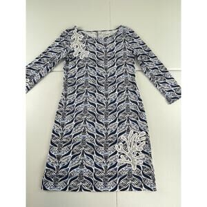 Lilly Pulitzer Marlowe Dress Size XS Blue White 3/4 Sleeve Mermaid Tail Pima